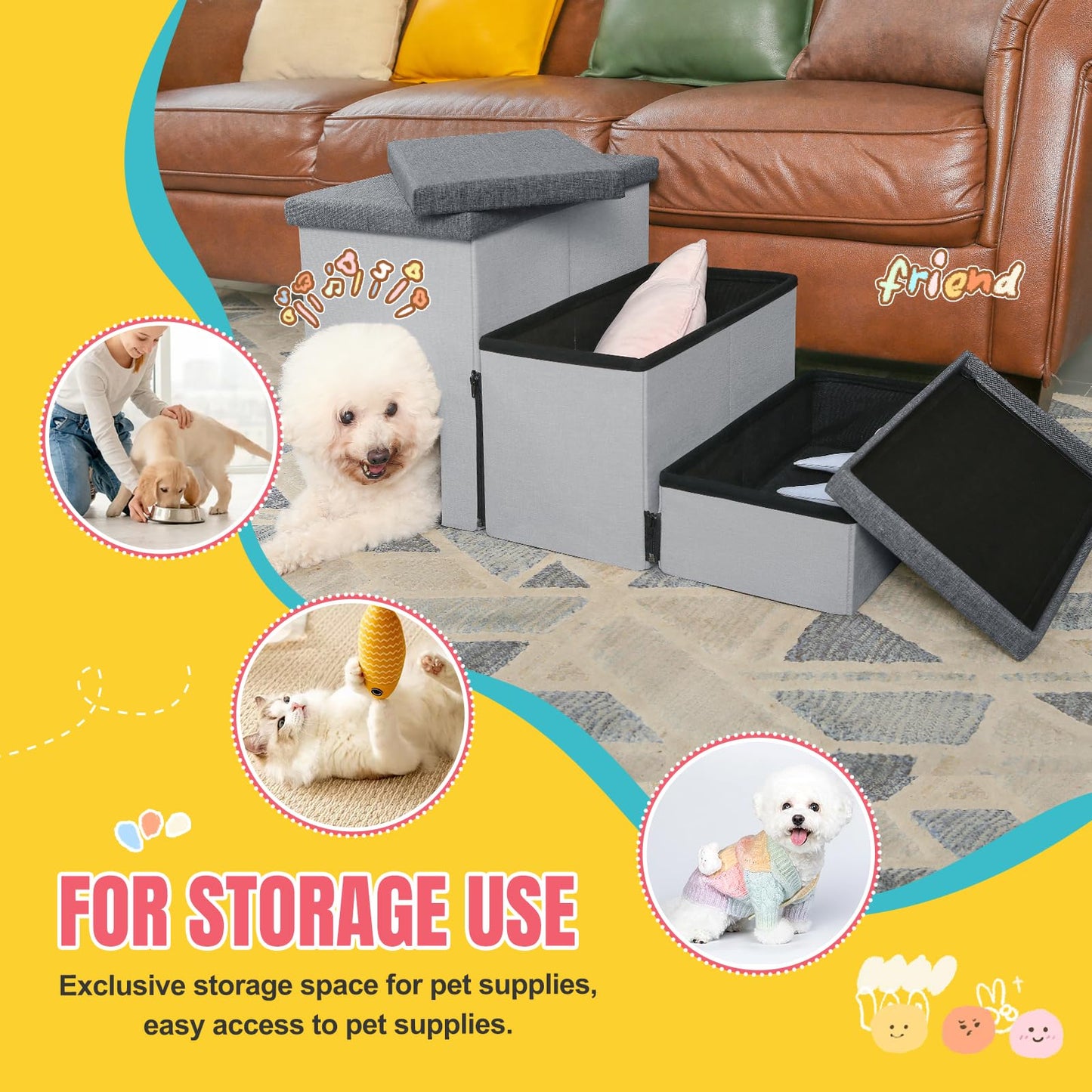 3-Step Non-Slip Foldable Pet Stairs for Dogs and Cats