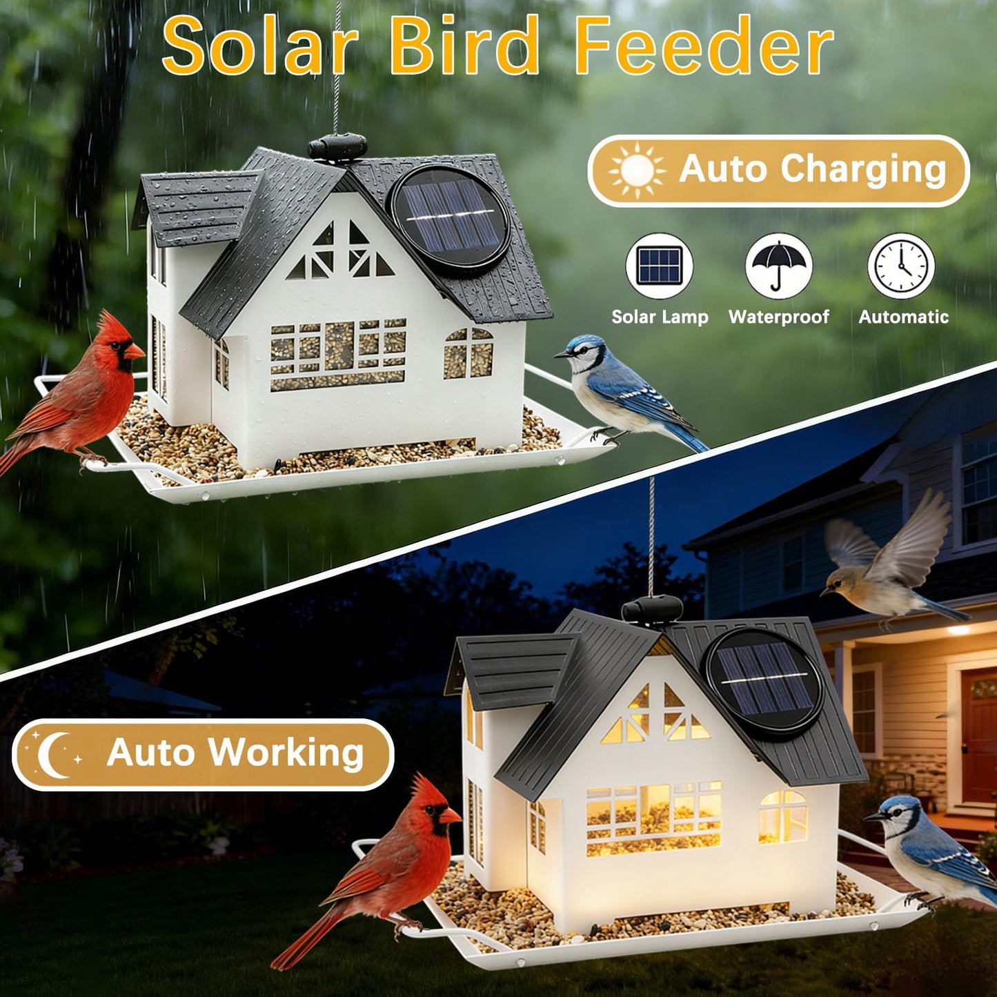 Metal Hanging Bird Feeder with Solar Lights, Wild Bird Feeder for Garden Decor & Gifts